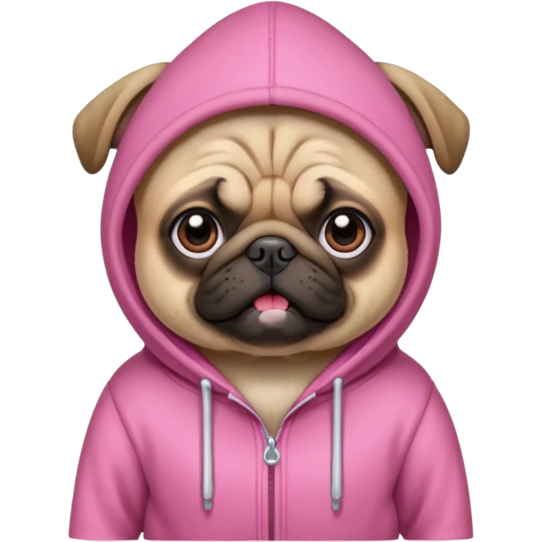 A pug wearing a pink hoodie emoji