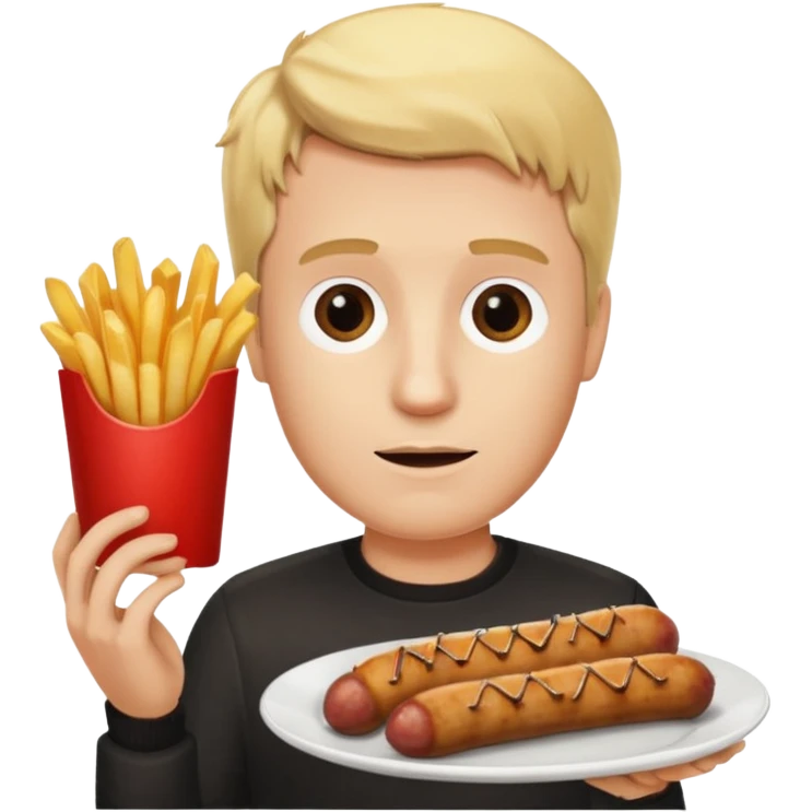 Hombre Rubio con una salchipapas pero la salchicha está quemada emoji