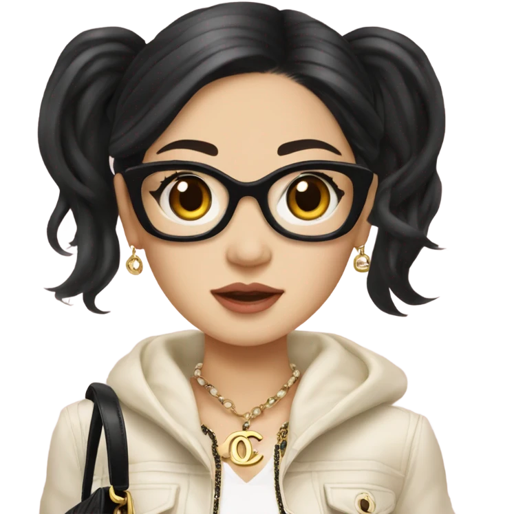 Realistic Dark hair Chanel Asian Girl with Birkin bag and Chanel necklace emoji
