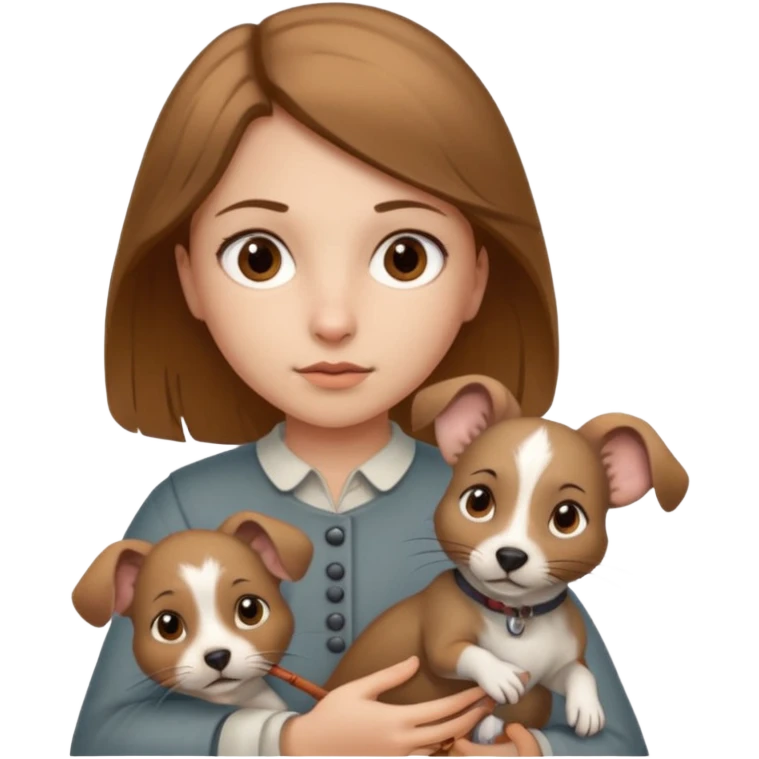 girl with brown eyes and light brown hair holding an Andalusian rat-catcher dog emoji