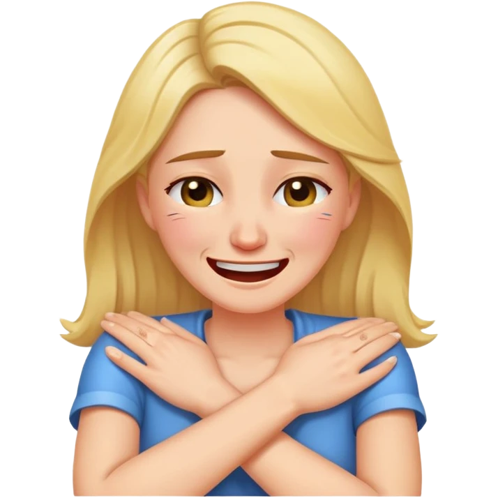 Women crying laughing arms crossed holding neck emoji