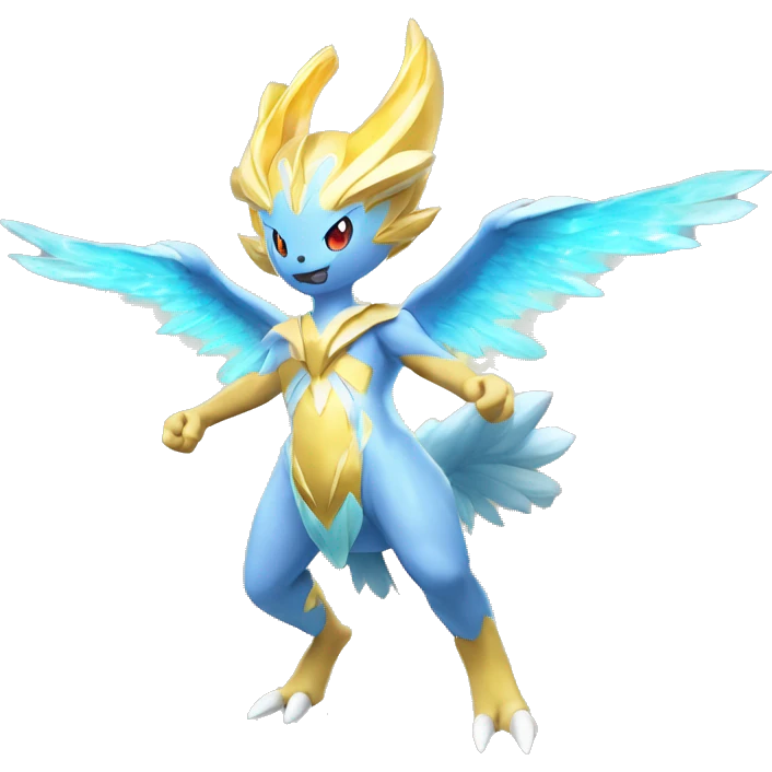 Celestial Godly Powerful Crystallic Colorful Vibrant Colors Flying Advanced Fakémon-Legendary-Pokémon-Creature Full Body emoji