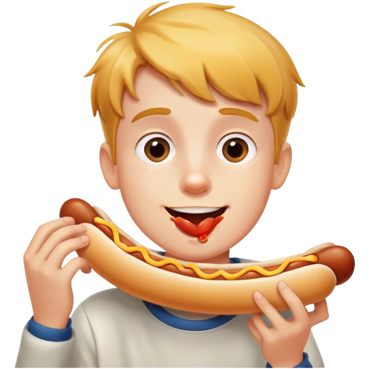realistic portrait of a boy eating five hotdogs emoji
