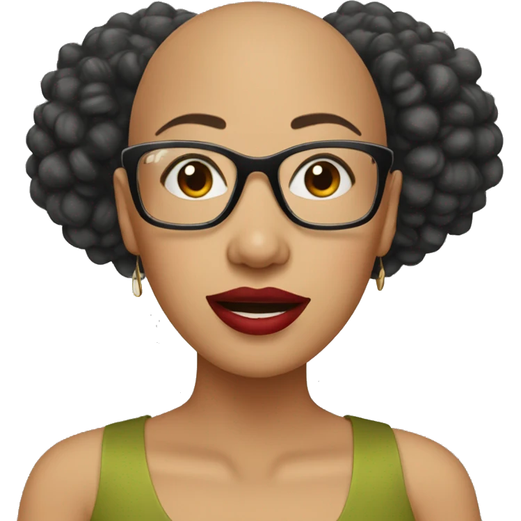 Bald biracial woman with glasses and red lipstick  emoji