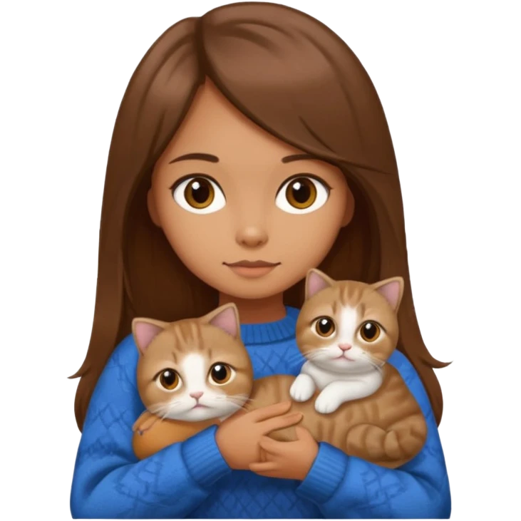 Girl with long brown hair in sweater holding a scottish fold cat emoji emoji