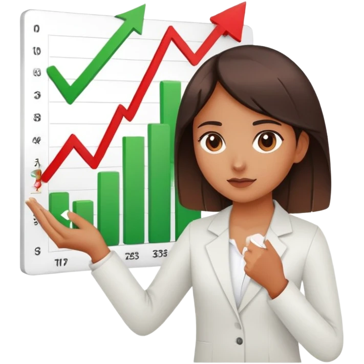 Girl holding chart with rising green graph line in right hand and holding another chart with falling red graph line in left hand emoji