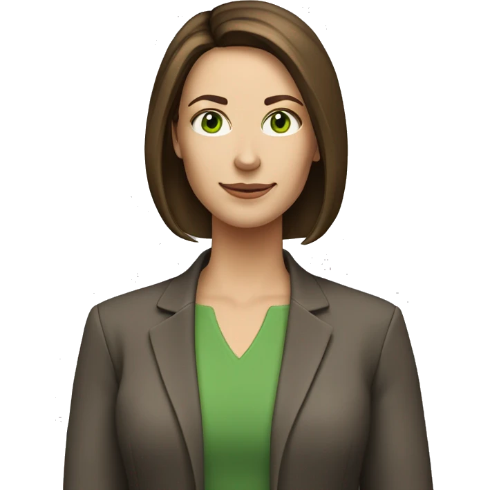pretty middle age woman with green eyes and shoulder length straight brown hair at work emoji