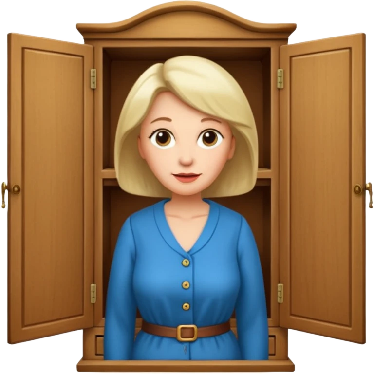 A character from the fairy tale Beauty and the Beast: the middle-aged lady (around 40 years old) who was turned into a wardrobe. She retains the wardrobe's original form, with an anthropomorphic face on the closed cabinet. emoji