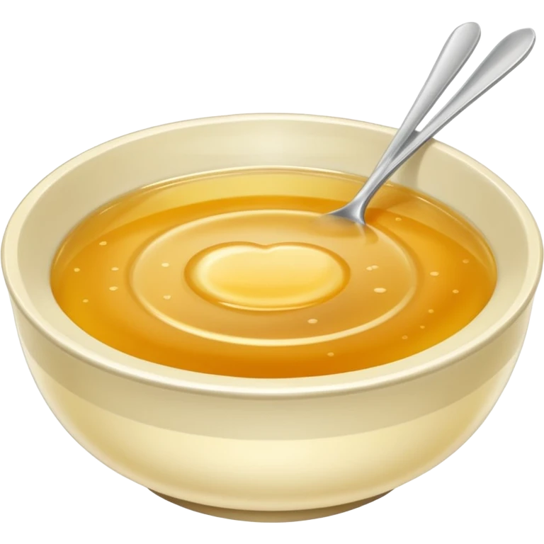 a bowl of golden broth, plain, smooth surface, no spoon, simple, clear emoji