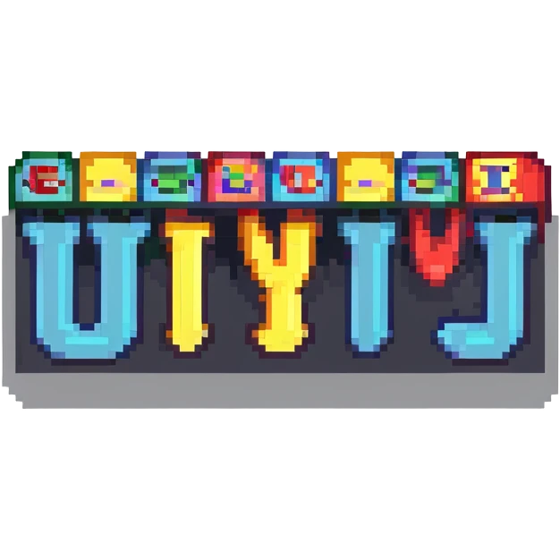 pixel art letters UYI in arcade style emoji