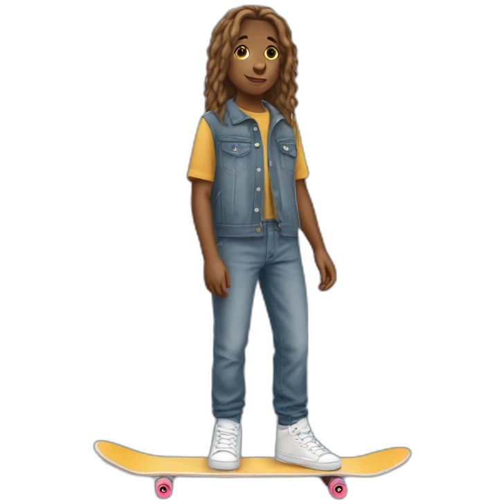 make a emoji of a teenage with wearing a baggy jean with a skateboard emoji