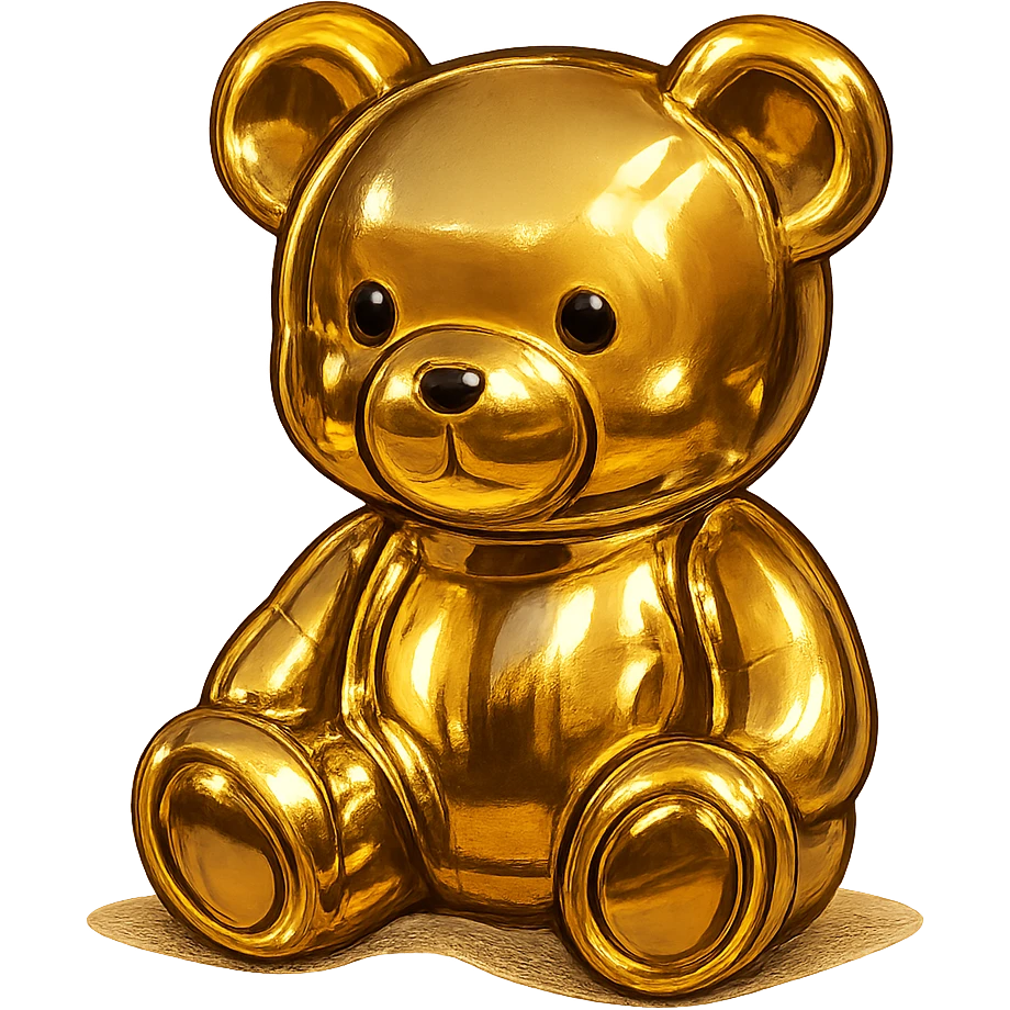 gold teddybear, metallic, shiny emoji