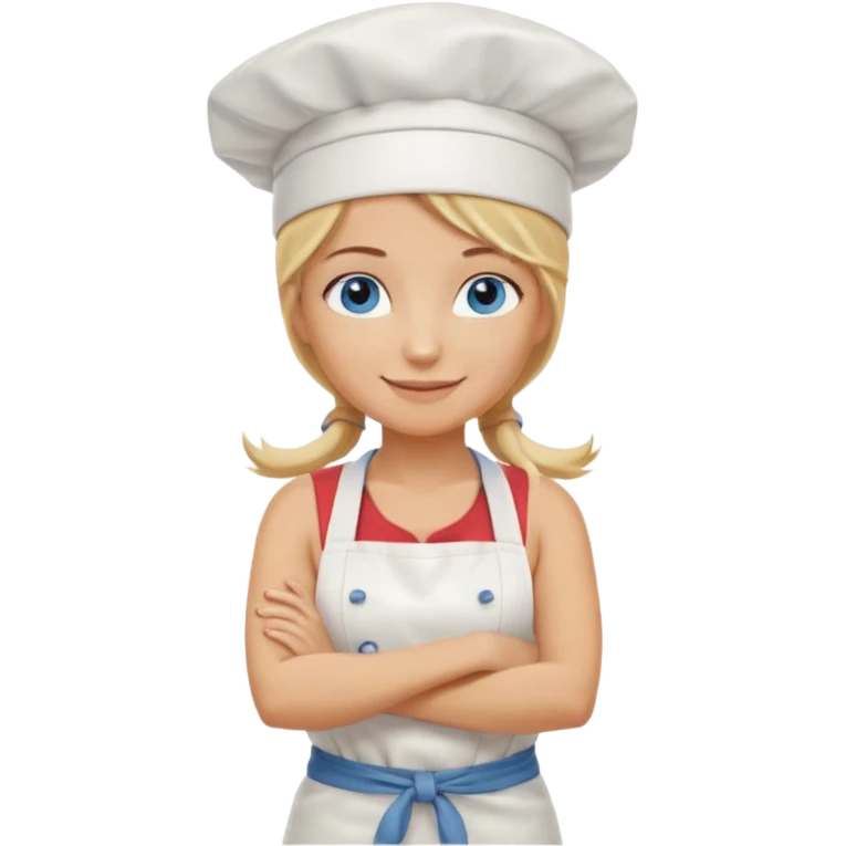 Sexy Full body  pretty
Long Blonde hair blue eyed female chef wearing white tank top, denim shorts and chef hat with arms folded emoji