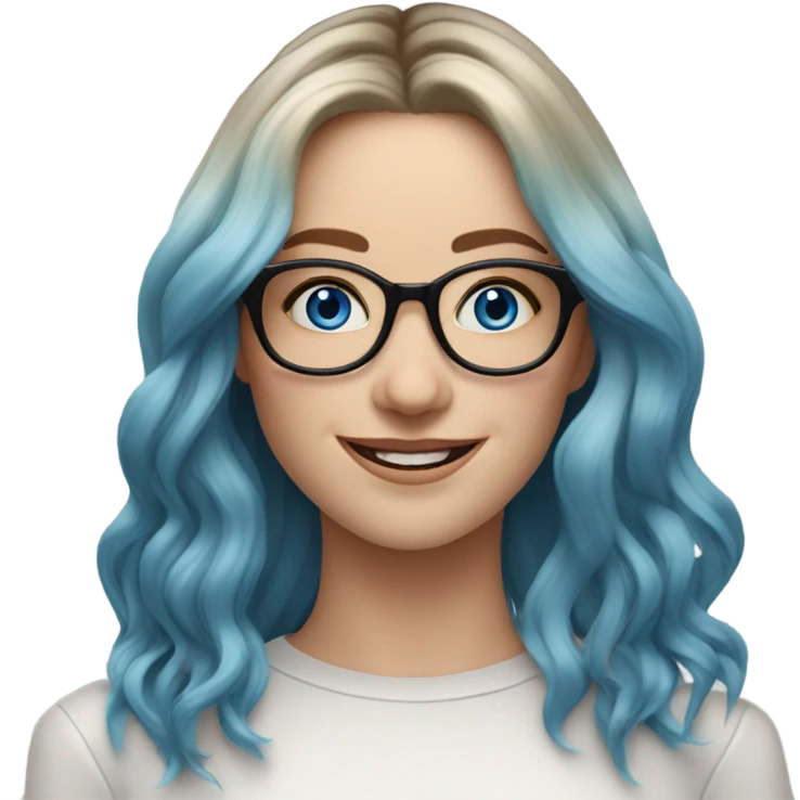 Shoulder length Balayage pale model lady with glasses and blue eyes happy  emoji