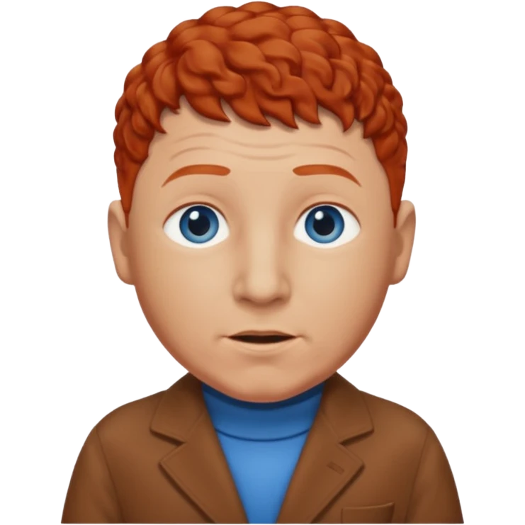Curly Howard from the Three Stooges with blue eyes, chestnut-red hair, brown outfit emoji
