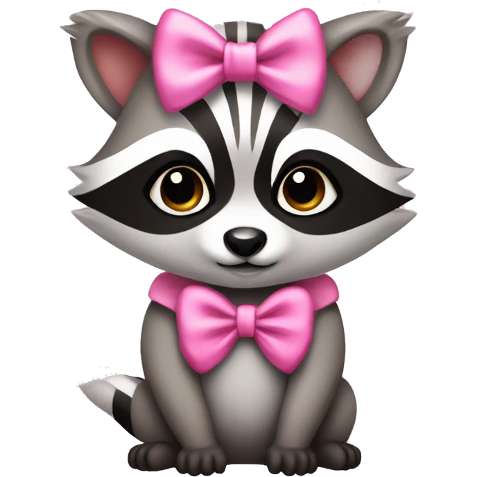 cute raccoon wearing a pink bow, sparkles in eyes emoji