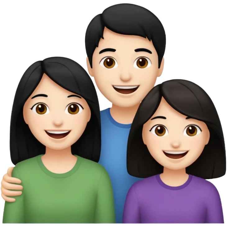 3 friends having fun, one with black hair, 2 with brown hair  emoji