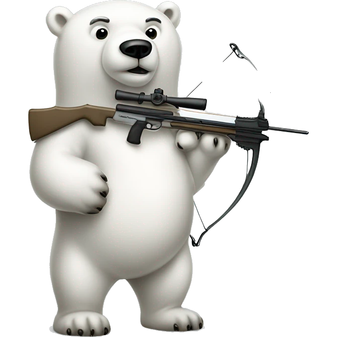 polar bear standing up with crossbow he uses for peaceful research purposes only emoji