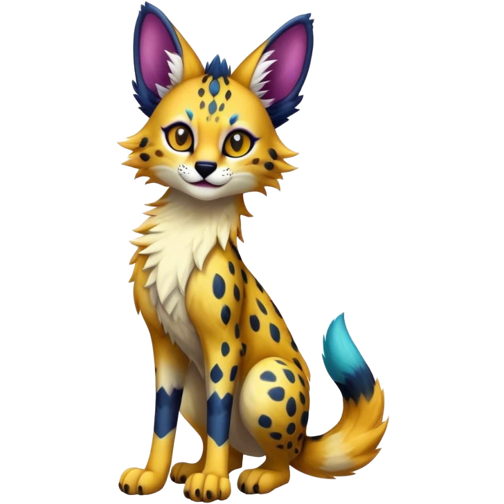 Epic Cute Colorful Dark Sergal-Serval-Vernid full body emoji