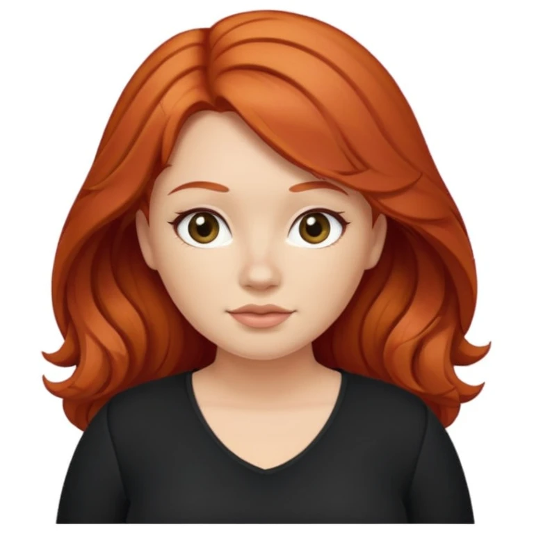 red-haired woman, slightly chubby, mixed hair (straight and wavy), black clothing emoji