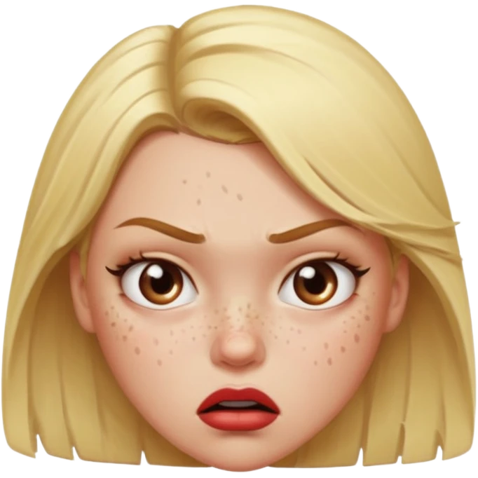 Make a blonde angry girl with big lips emoji