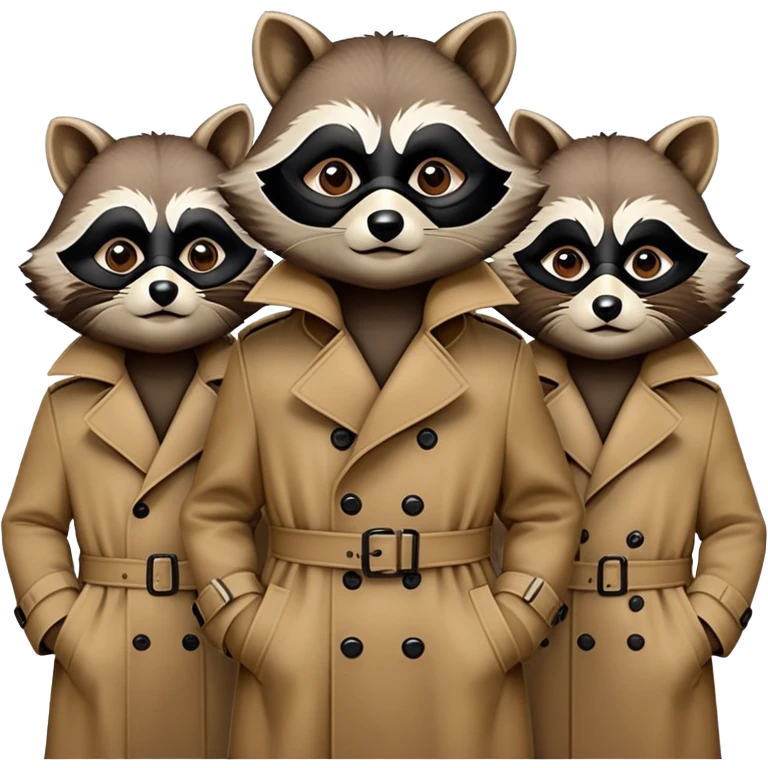 Three raccoons in a trench coat emoji