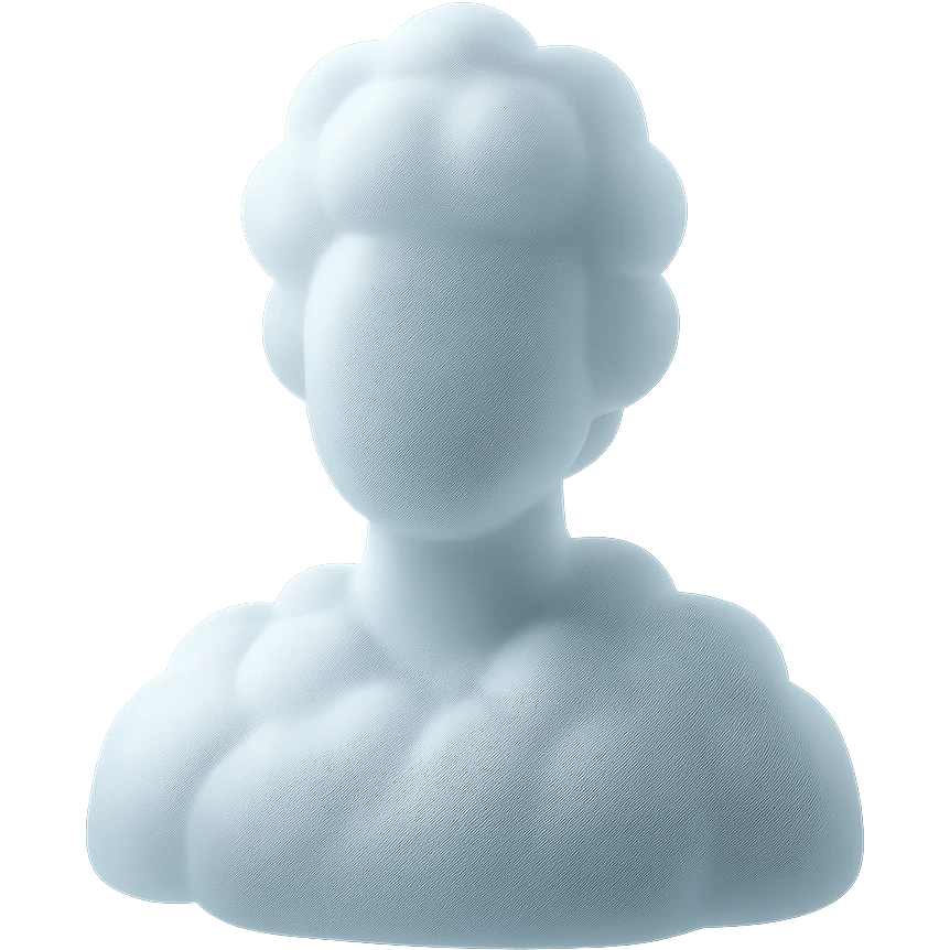 A person from the shoulders up, entirely composed of fluffy white convex clouds emoji