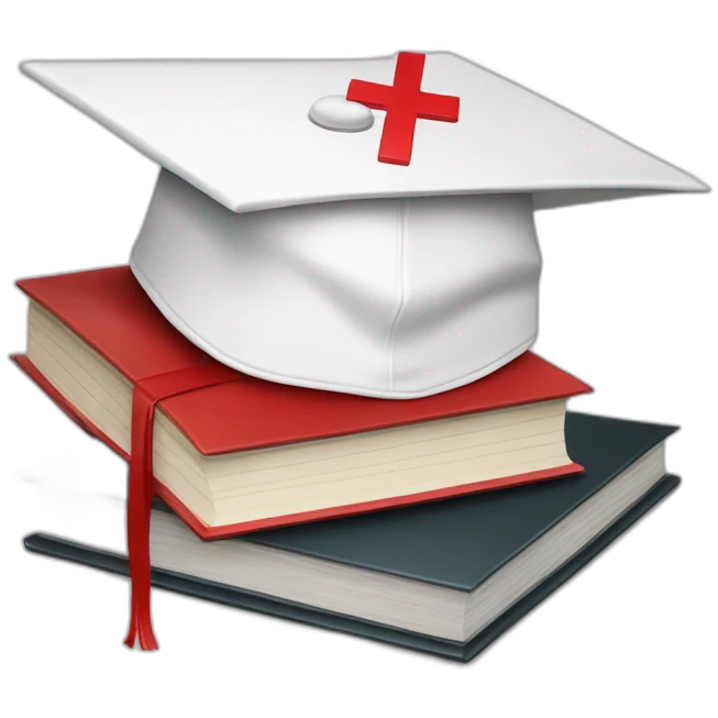White Student cap with red medical cross On a stack of books emoji