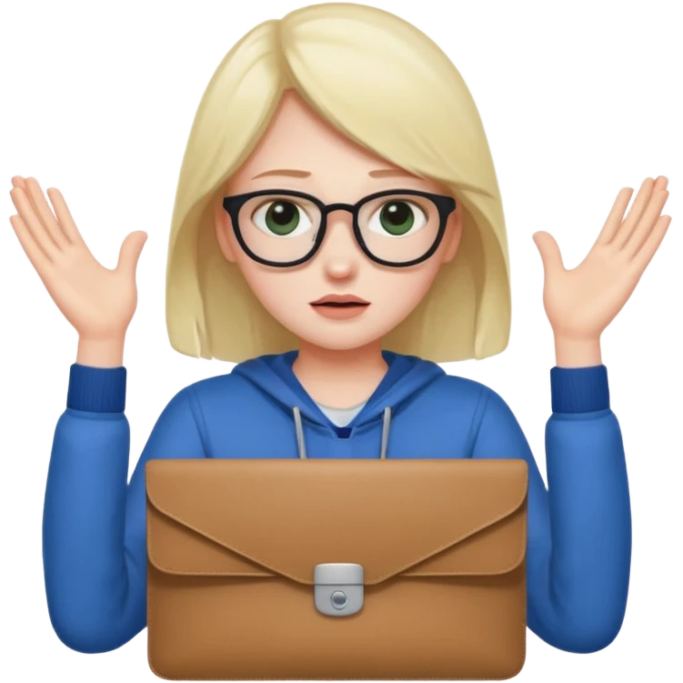 exhausted student with laptop, hands up, bags under eyes emoji