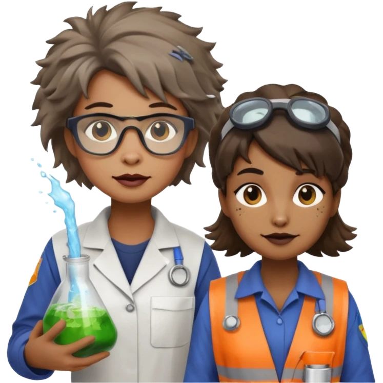 an otter disguised as a woman garbage collector next to a man mad scientist emoji