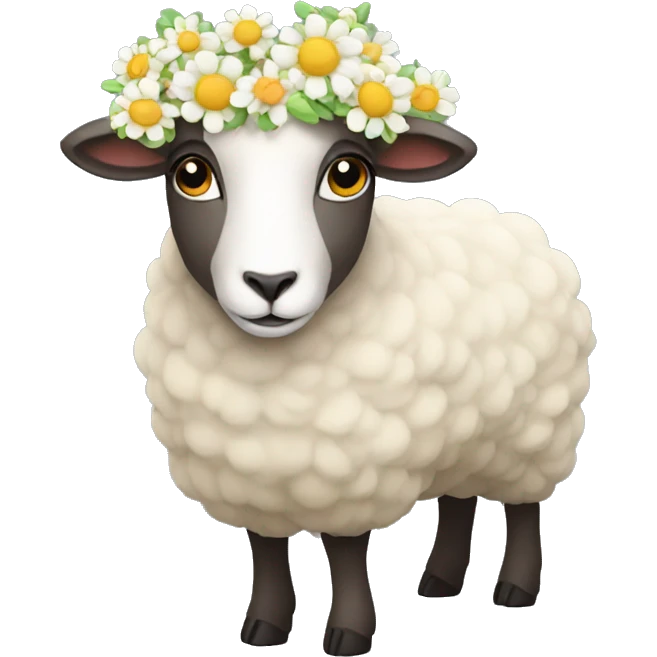 sheep with flowers on her head  emoji