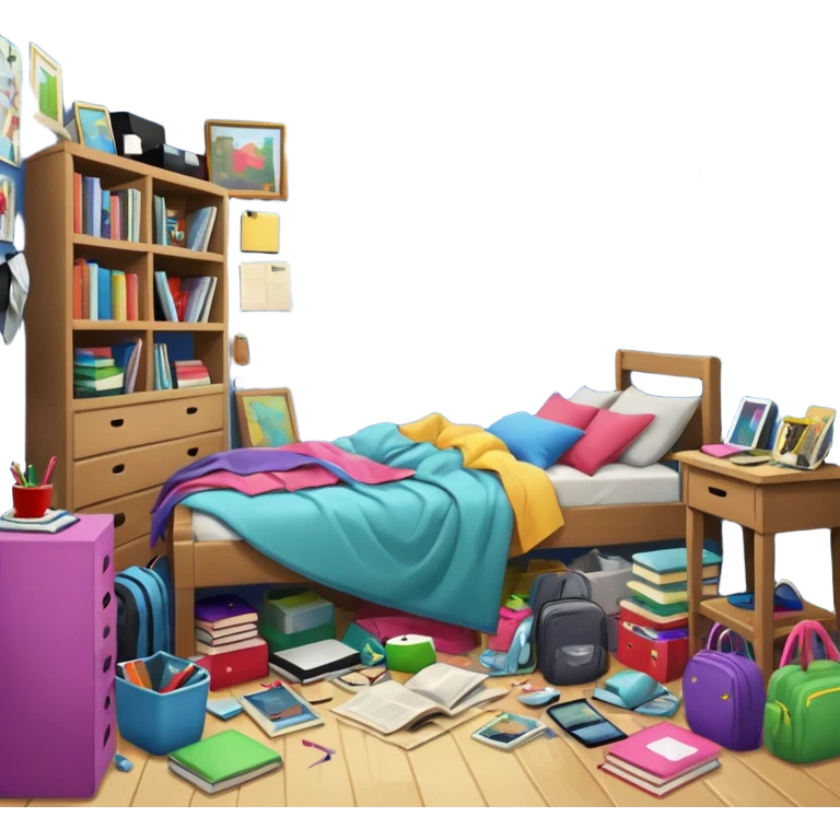 a messy bedroom from a front view emoji