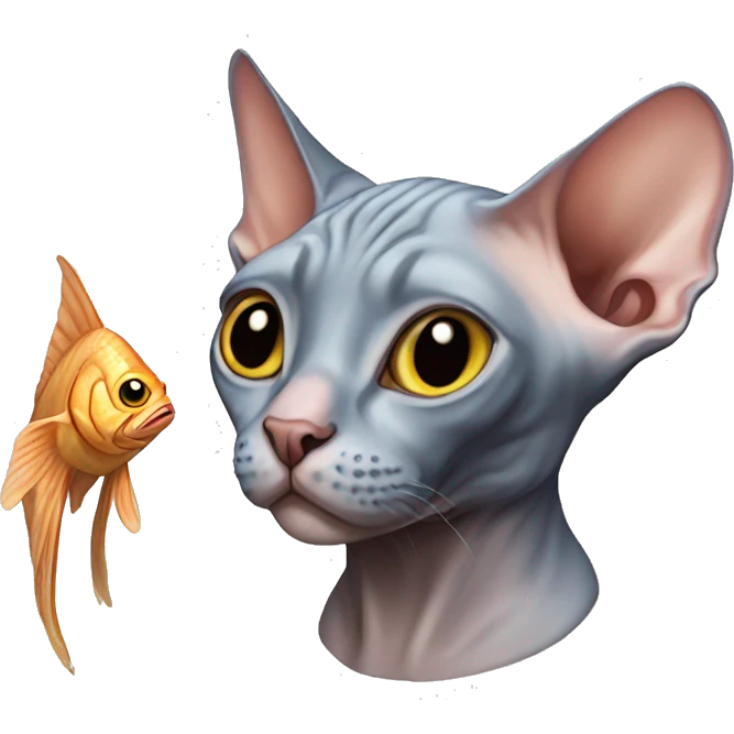 Sphynx cat with fish emoji