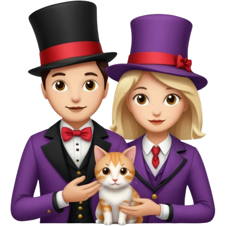 magician couple and their pet cat emoji