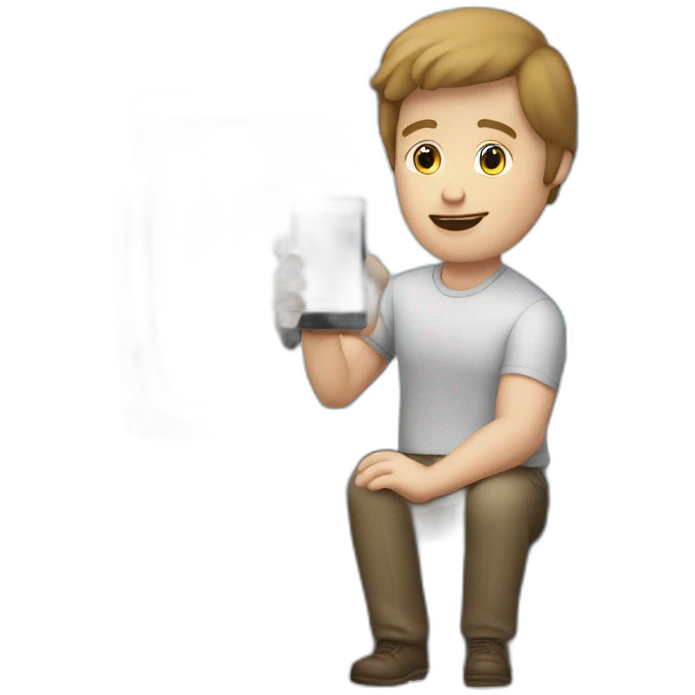 a man whit White skin looking a phone in front of a television emoji