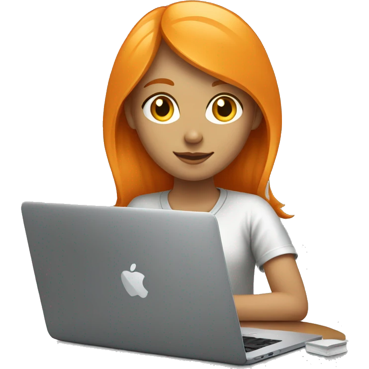 Orange coloured haired girl studying with macbook gray coloured emoji