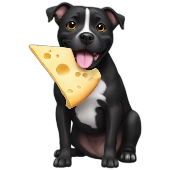 black staffie dog eating cheese emoji