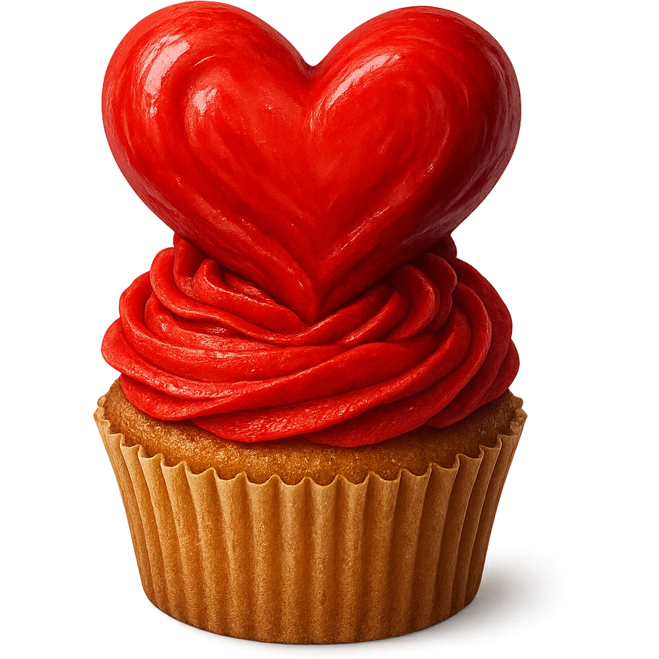 romantic cupcake with heart-shaped frosting emoji