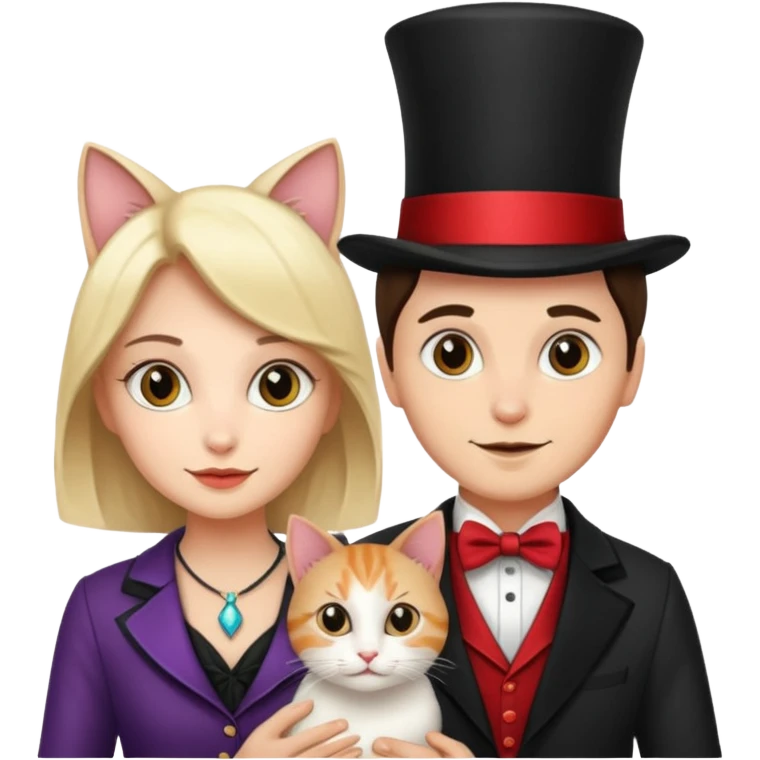 magician couple and their pet cat emoji