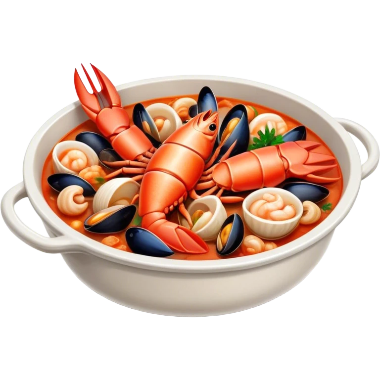 Cinematic Realistic Buzara Seafood Dish Emoji, depicted as a rustic, flavorful seafood stew with shellfish rendered with rich textures and dynamic, maritime lighting. emoji