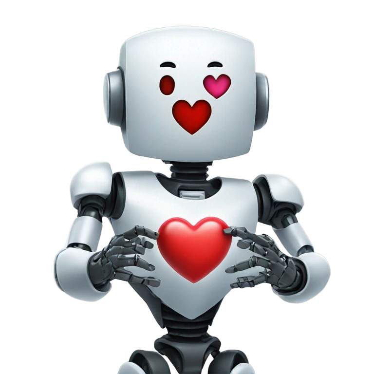 the robot holds a heart in its hand emoji
