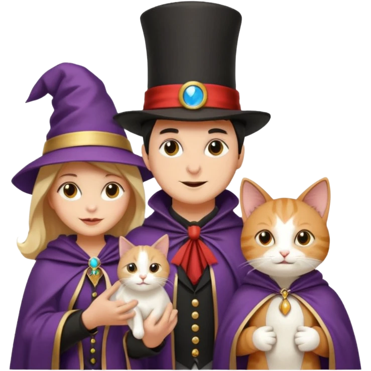 magician couple and their pet cat emoji