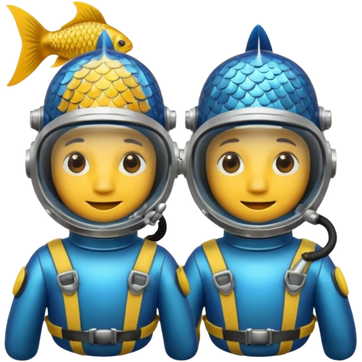 Two fish decompressing in one diver’s helmet     suit  emoji
