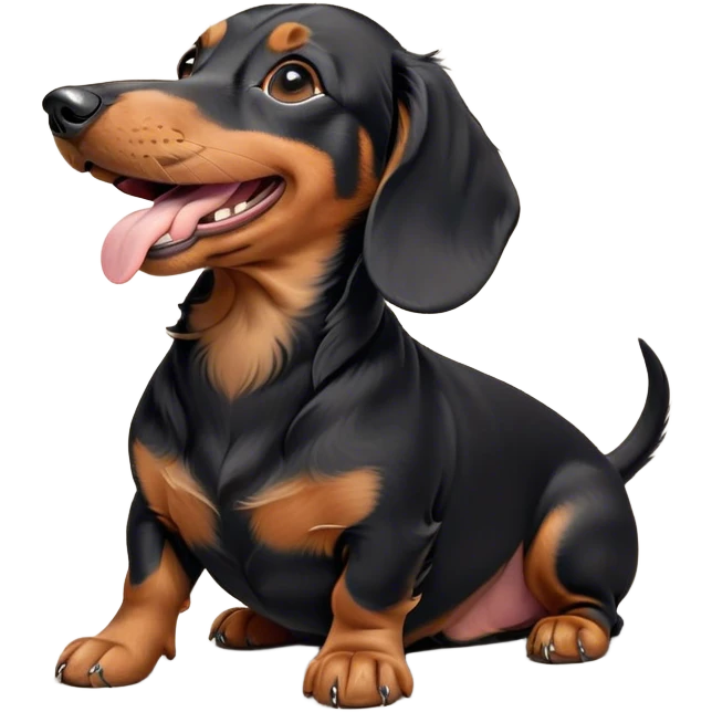 Cinematic Cute Yawning black and tan Dachshund Portrait Emoji, Head tilted slightly with a dramatic, wide-open yawn, showcasing a smooth black and tan coat with a subtle luster, floppy ears slightly drooping, round brown eyes barely open in drowsy contentment, Simplified yet irresistibly adorable features, highly detailed, glowing with a soft, cozy glow, high shine, relaxed yet expressive, stylized with a touch of whimsy, bright and endearing, soft glowing outline, capturing the essence of a sleepy yet affectionate companion, so drowsy it feels like it could stretch right out of the screen and curl up for a nap! emoji