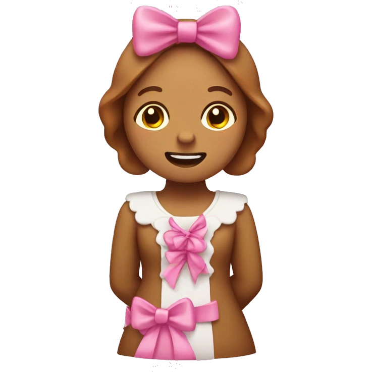A gingerbread girl with brown and pink bows emoji