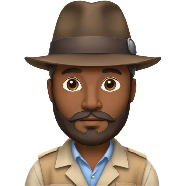 Nhà khảo cổ, 50 tuổi, da đen, mũ phớt, có râu emoji