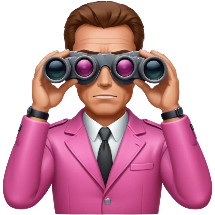 schwarzenegger-looking pink terminator looking through binocular emoji