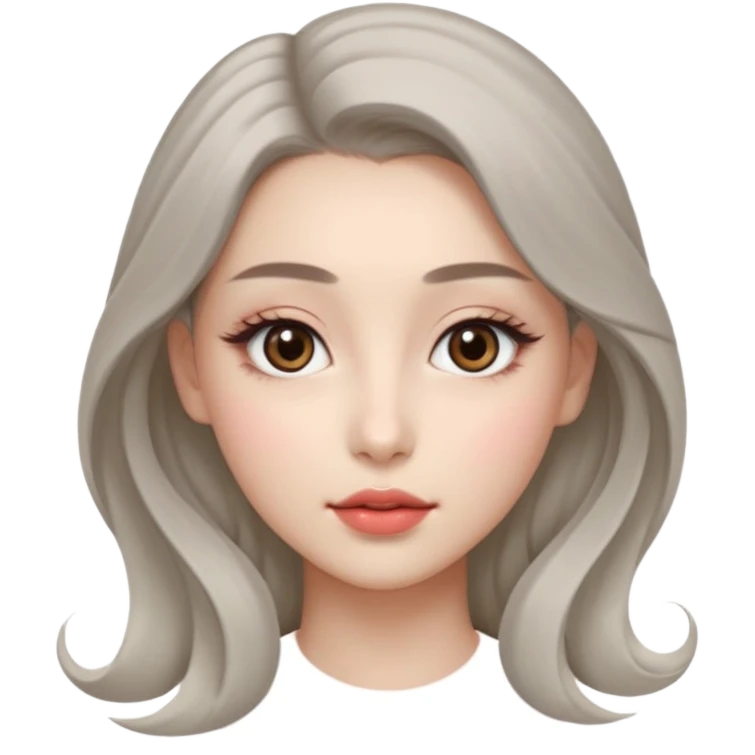 ผู้หญิงรูปหน้า
ดวงตา: สีเทาใส ไล่เฉดอ่อนเข้ม มีไฮไลต์เล็ก ๆ ทำให้ดูเฉียบ
ชั้นตา: สองชั้นชัด ปลายหางตาเฉียงขึ้นเล็กน้อย
ขนตา: ยาว งอน เน้นความคม
คิ้ว: สไตล์สาวเกาหลีสายเท่
ริมฝีปาก: ทรงกระจับบาง ยิ้มมุมปากเดียว
ผิว: ขาวอมเบจ ผิวแมตต์เรียบ
ผมตรงยาวเงา emoji