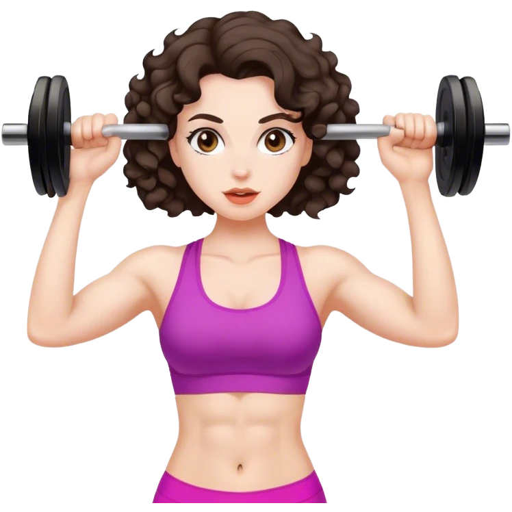brunete curl medium hair woman white skin working out emoji