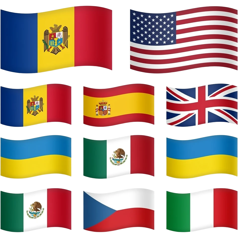 🇷🇴 Flag Bucharest Romania, 🇺🇸 Flag Washington D.C. United States Of America, 🇪🇦 Flag Madrid Spain, 🏴🇬🇧 Flag London England United Kingdom, 🇲🇩 Flag Chisinau Republic Of Moldova, 🇺🇦 Flag Kyiv Ukraine, 🇲🇽 Flag Mexico City Mexico Country, 🇨🇿 Flag Prague Czech Republic, 🇮🇹 Flag Rome Italy emoji